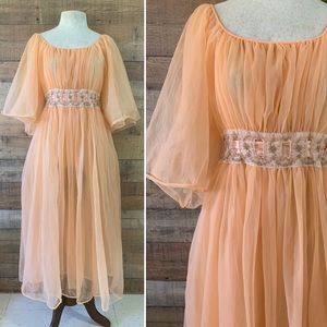 Vintage 1960’s Peachy Orange Swishy Romantic Sexy Nightgown